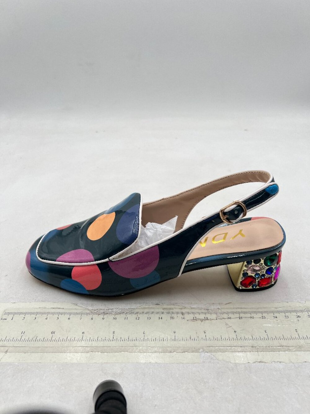 YDN Colorful-dots Square Toe Block Low Heels Slingback Formal Loafer Dressy Shoe